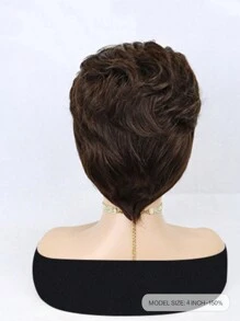 Short Wavy Bob Pixie Cut Full Machine Made Non Lace Human Hair Wigs With Bangs - S4 - View 5