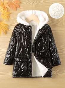 SHEIN 男小童翻蓋口袋插肩袖連帽絎縫外套