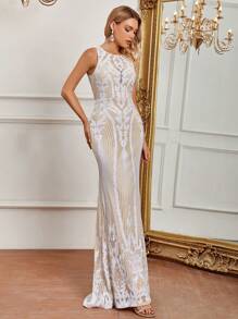 SHEIN Belle 魚尾裙下擺網紗正式洋裝 - 彩色 - 查看 4