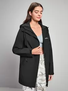 In My Nature Letter Graphic Drawstring Hooded Rain Jacket - Black - View 5