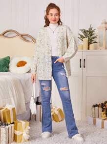 Teen Girl 1pc Cable Knit Drop Shoulder Cardigan - Multicolor - View 5