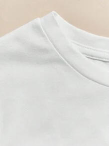 少女休閒極簡字母印花短袖T恤，適用於夏季 - 白色 - 查看 4