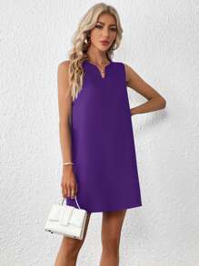 SHEIN Clasi Solid Notched Neckline Tank Dress - Purple - View 5