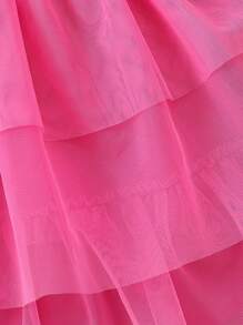 SHEIN Cô Gái Trẻ Bóng Vai lạnh Lưới Hem Đầm - Hồng - Xem 6