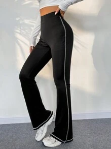 SHEIN Unity 拼接滾邊喇叭褲 - 黑色 - 查看 6