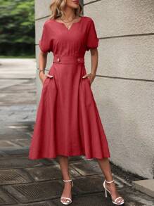 SHEIN Clasi 缺口領蝙蝠袖洋裝 - 紅木色 - 查看 5