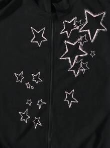 Teen Girl Star Print Zip Up Sweatshirt - Black - View 3