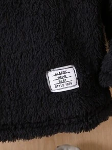 Baby Boy Patch Detail Teddy Hoodie - Black - View 3