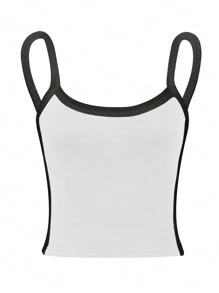 INAWLY Contrast Binding Cami Top Graphic Tees Women Tops - White - View 3