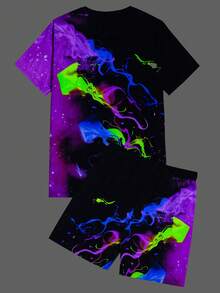 GENTILAND Men Graphic Print Tee & Drawstring Waist Shorts - Pink - View 3