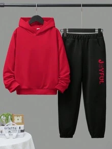 Tween Boy Slogan Graphic Hoodie & Sweatpants - Red - View 2