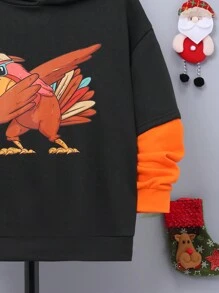 SHEIN Tween Boy 2 In 1 Cartoon Graphic Hooded Sweatshirt - Black - View 3