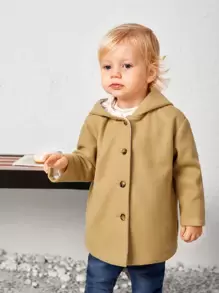 SHEIN Baby Girl Button Front Hooded Overcoat - Apricot - View 3