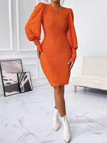 SHEIN Privé Abito aderente monocolore manica a lanterna