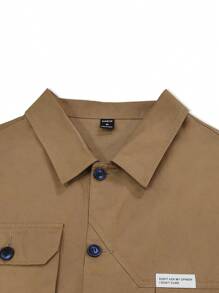 Manfinity Homme Loose Fit Men's Jacket With Letter Patch And Flap Pockets - Brown - View 6