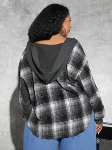 SHEIN CURVE+ Plus Size Plaid Print Drop Shoulder Sweatshirt - Grey - View 2