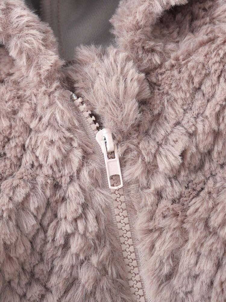 Young Boy Zip Up Hooded Fuzzy Coat