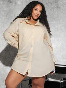 SHEIN CURVE+ Plus Letter Graphic Drop Shoulder Shirt - Apricot - View 4