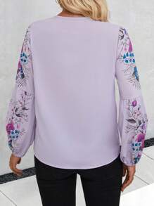EMERY ROSE Floral Print Lantern Sleeve Blouse - Mauve Purple - View 2