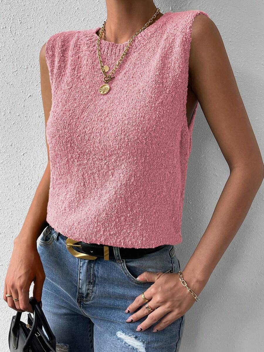 SHEIN Essnce Chất rắn Vòng cổ Áo len vest - Màu Hồng baby - Xem 1