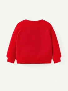 Baby Girl Christmas Print Sweatshirt,In Fall/Winter - Red - View 2