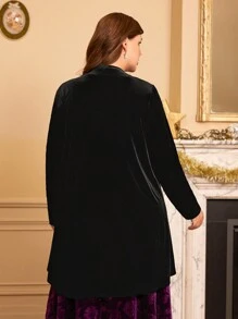 EMERY ROSE Talla grande Abrigo con parte delantera abierta de terciopelo - Negro - Ver 2