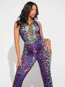 SHEIN SXY 大碼蛇紋背心上衣&緊身打底褲 - 彩色 - 查看 1