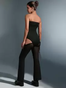 SHEIN Unity Cut Out Knot Side Mesh Tube Jumpsuit - Black - View 2