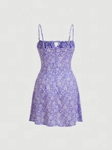 SHEIN MOD 印花胸部褶皺吊帶洋裝