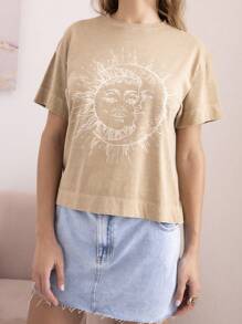 SHE(IN) BRASIL Hình in mặt trời & mặt trăng Áo thun Thả vai - Màu Tím - Xem 1