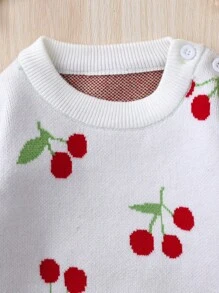 Baby Girl Cherry Pattern Knit Jumpsuit & Hat - Multicolor - View 5