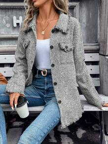 SHEIN Frenchy Túi có nắp Xén Thô Áo khoác - Xám - Xem 1