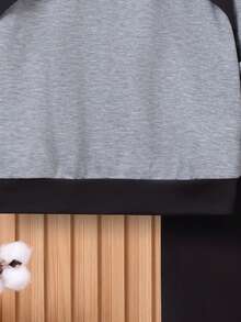 SHEIN Tween Boy Two Tone Patch Detail Sweatshirt & Flap Pocket Sweatpants - Black - View 5