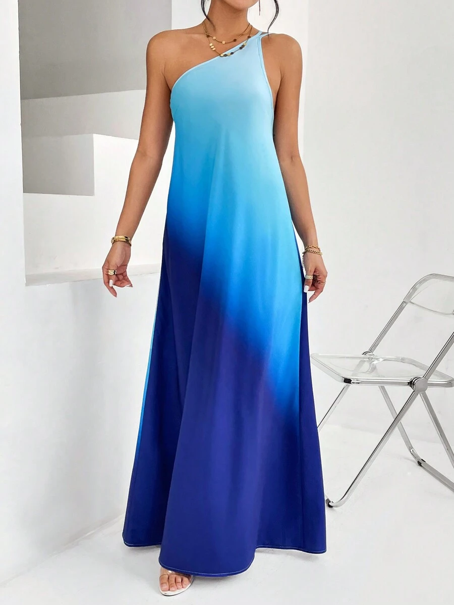 Firerie Vestido maxi de ombré de un hombro - Azul - Ver 1