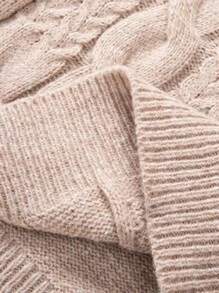 男士高領麻花編織套頭毛衣 - 米色 - 查看 6