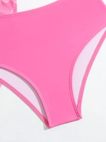 Conjunto de bikini con volantes en el bajo y falda de playa para niña preadolescente - Rosa - Ver 4