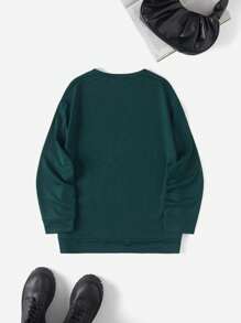 EURMUSE Letter Graphic Thermal Lined Sweatshirt - Green - View 2