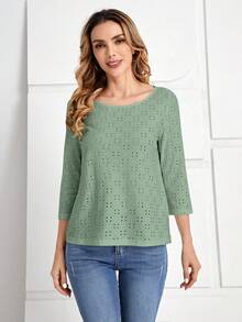 EMERY ROSE Camiseta con bordado con ojal - verde menta - Ver 3