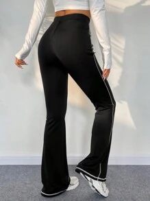 SHEIN Unity 拼接滾邊喇叭褲 - 黑色 - 查看 2