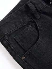 Men Skull & Star Embroidery Ripped Jeans, For Halloween - Black - View 6