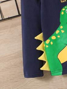 SHEIN Baby Boy Dinosaur & Slogan Graphic Tee - Navy Blue - View 3