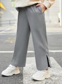 SHEIN Young Boy Split Hem Wide Leg Pants - Light Grey - View 3