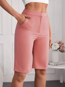 EURMUSE Solid Slant Pocket Bermuda Shorts - Baby Pink - View 1