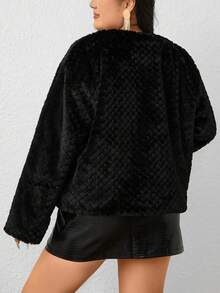 SHEIN BAE Áo khoác ngoài thường ngày bằng lông nhân tạo màu trơn cỡ lớn cho mùa thu/đông - màu đen - Xem 2