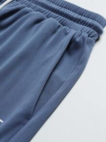 Manfinity Homme Loose Fit Men's Letter Graphics Drop Shoulder T-Shirt And Drawstring Waist Shorts Set - Dusty Blue - View 3