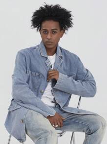 Chillumni Men Flap Pocket Denim Jacket