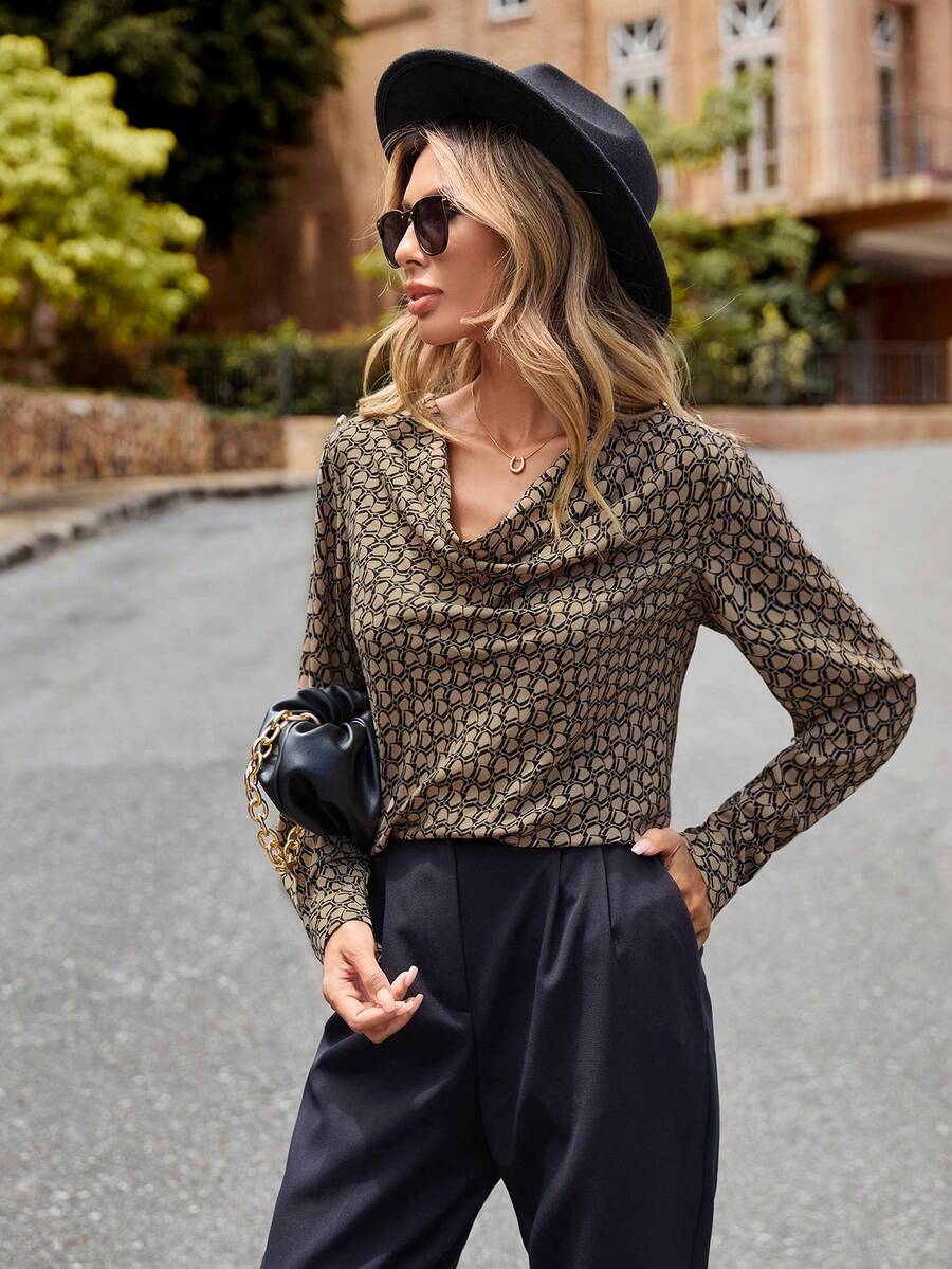 SHEIN LUNE In Toàn bộ cổ áo xếp nếp Áo sơ mi - Nhiều màu - Xem 1