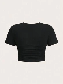 SHEIN EZwear 大碼手掌圖案短款T恤 - 黑色 - 查看 2