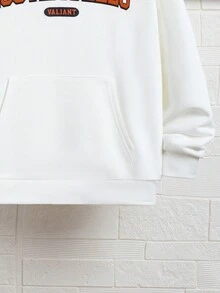 SHEIN 青少年男孩字母图案袋鼠口袋落肩卫衣 - 白色 - 查看 3