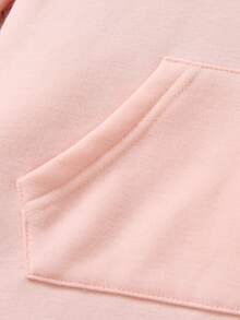 女嬰刺繡卡通圖案袋鼠口袋連帽衛衣裙 - 粉色 - 查看 5